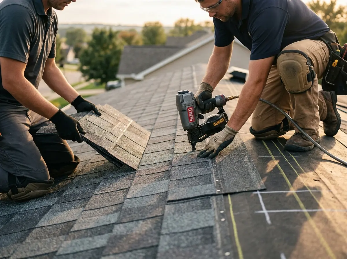 Professional roofer working on a residential roof in Sharonville